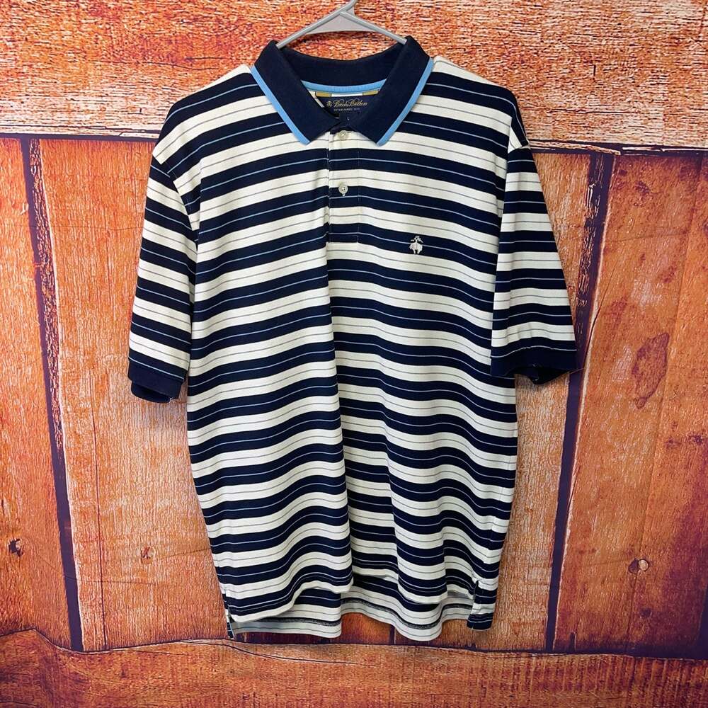 Brooks Brothers Men's 100% Pima Cotton Striped Short Sleeve Polo Shirt Sz L